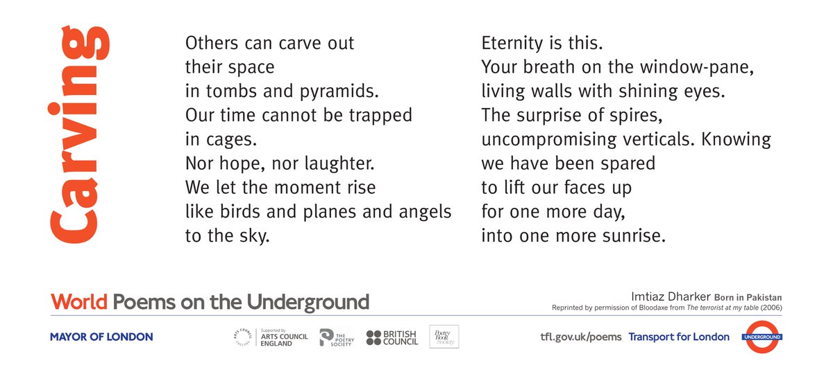 Poems on the Underground Poem of the Week May 11th Carving by Imtiaz Dharker poemsontheunderground.org/carving