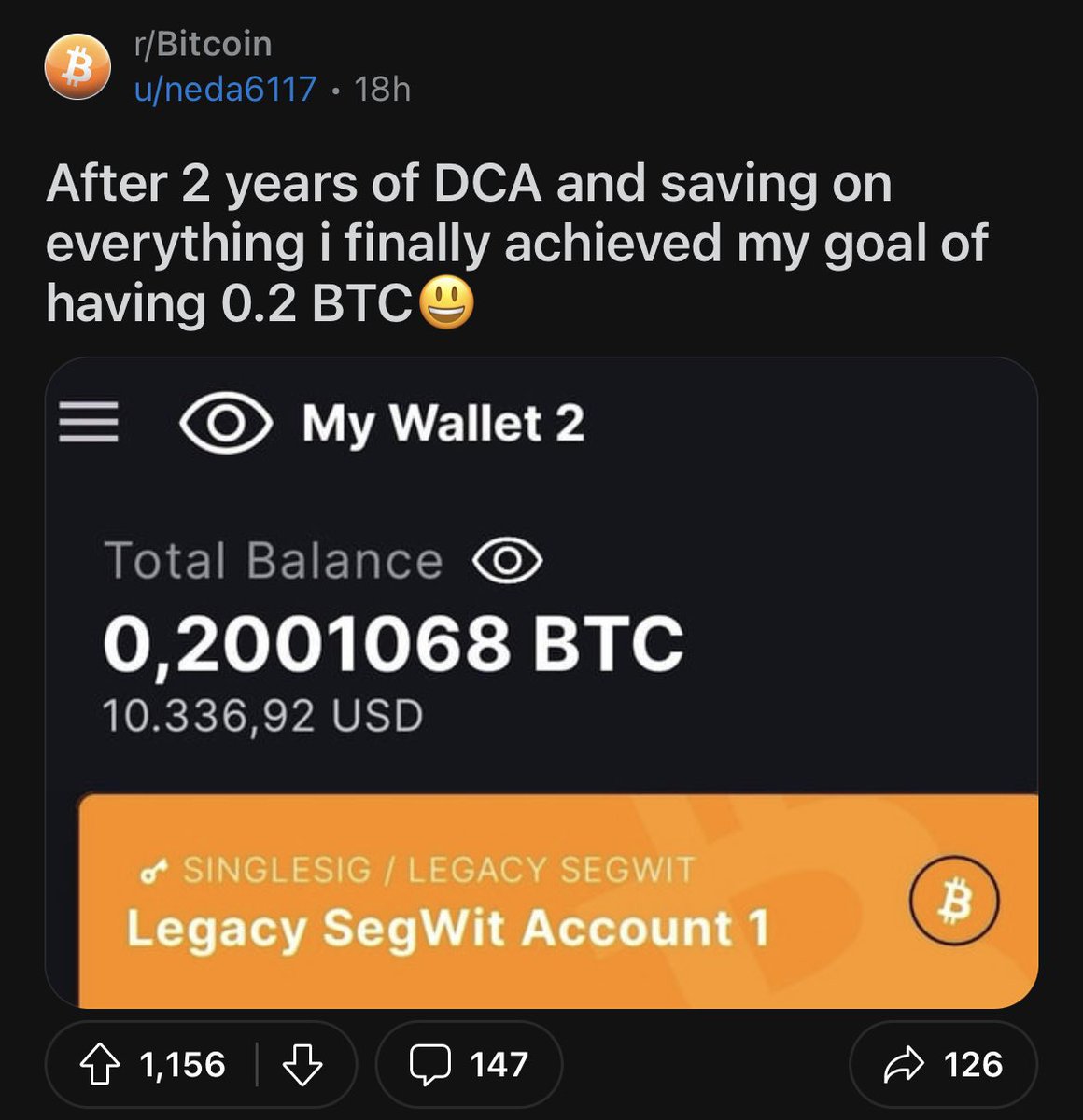 After 2 years of DCA and saving on everything I finally achieved my goal of  having 0.2 #BTC”