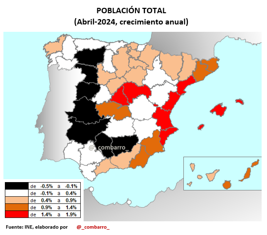 📉 La evolución demográfica desde el 2002 al 2024 (mapas de <a href="/_combarro_/">Combarro</a> ) deja clara la DESPOBLACION galopante del OESTE de España.

¿Qué hace el Gobierno <a href="/sanchezcastejon/">Pedro Sánchez</a> ante esta evidencia?.

Invertir más en Madrid, en el norte y en el este y seguir abandonando al oeste 👇