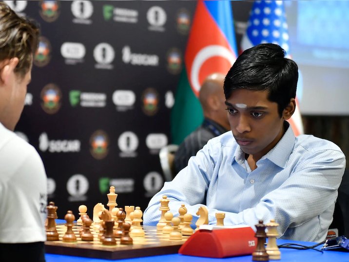 Praggs beats Carlsen, AGAIN! 😇 R. Praggnanandhaa defeats Magnus Carlsen at the #GrandChessTour — just a point behind him now. 2/2 wins to start the Blitz for the youngster.