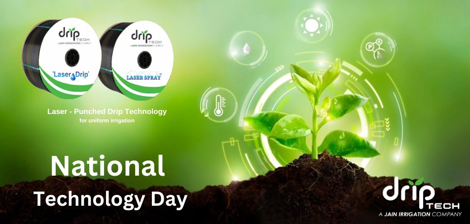 Driptech's tweet image. Happy National Technology Day!
Celebrating innovation that transforms lives.
Our &apos;Laser-Punched Drip&apos; Technology is cost-effective and user-friendly irrigation solution.
Cheers to progress and sustainable farming!

#NationalTechnologyDay #Innovation #SustainableFarming #Driptech