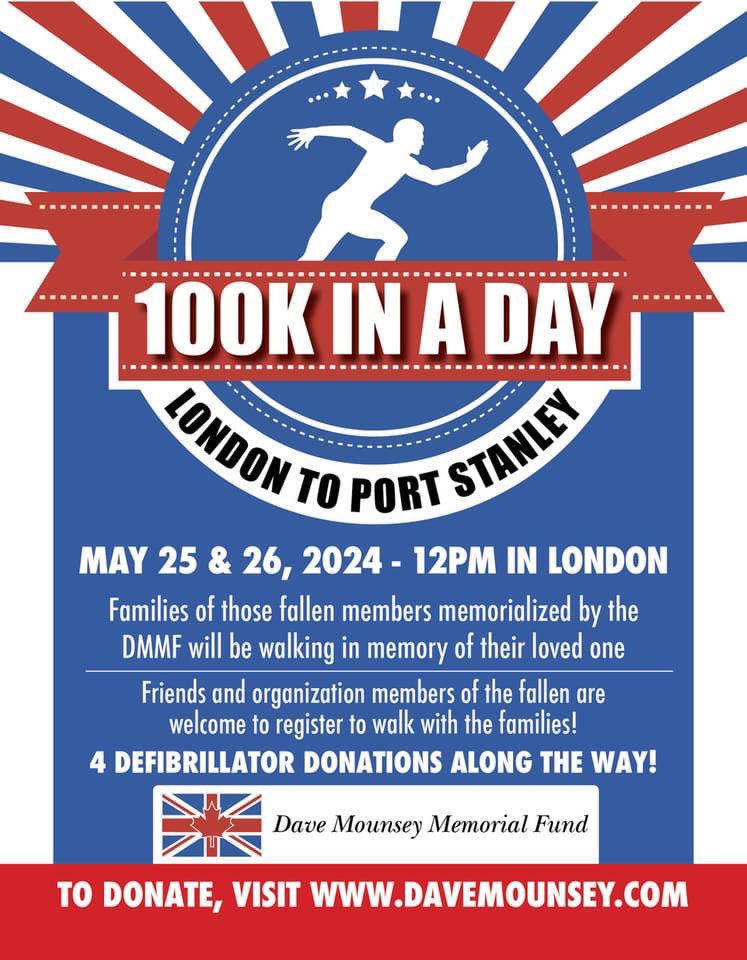 100K IN A DAY - Leg 19 (91-95km) Sgt Marg Eve @OPP_WR @OPPCommissioner @OPPAssociation May 26th part of our @CityofLdnOnt to Port Stanley walk will be walking with family and supporters in a section of the walk for Sgt Eve. gofund.me/6e6c6667 @PoliceAssocON @HeroesInLife