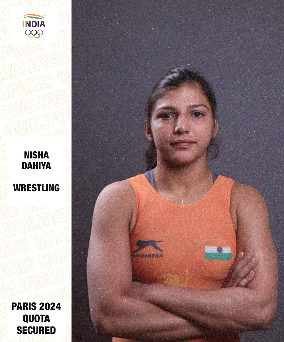 Many congratulations to Nisha Dahiya on securing a @paris2024 Quota for 🇮🇳 in the Wrestling Women’s 68kgs Category. 👏🏽 #WeAreTeamIndia