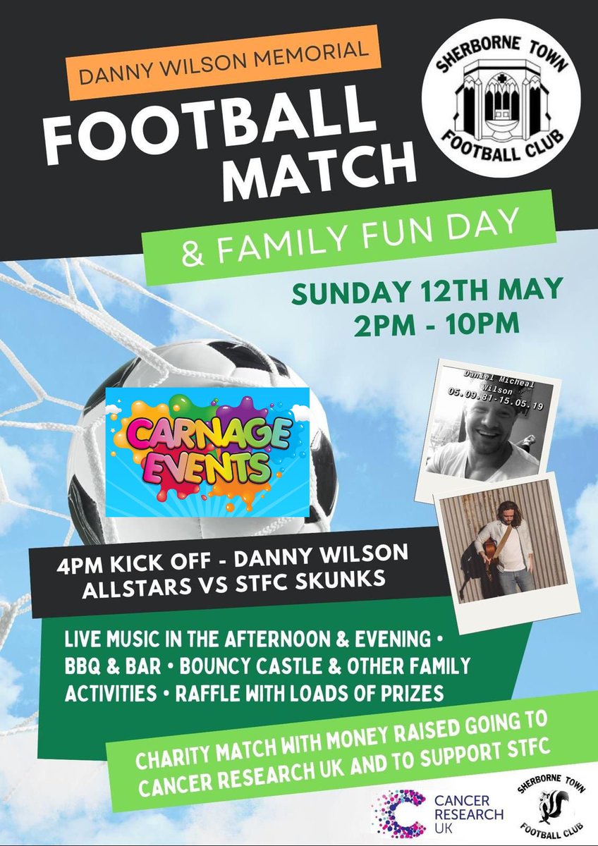 andreaparsons18's tweet photo. Don’t forget to come along to the fun afternoon and charity match @SherborneTownFC tomorrow 2-10pm kick off raising money for @CR_UK https://t.co/fA4QQ30Fcz