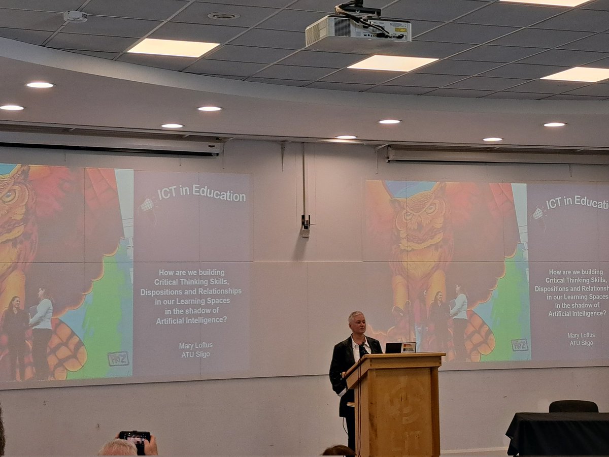 spraoi09's tweet photo. How are we building critical thinking skills especially in the AI world? Mary Loftus inspiring keynote presentation in TUS Thurles quoting Gert Biesta #ICTEdu https://t.co/7LNOhUEXlV