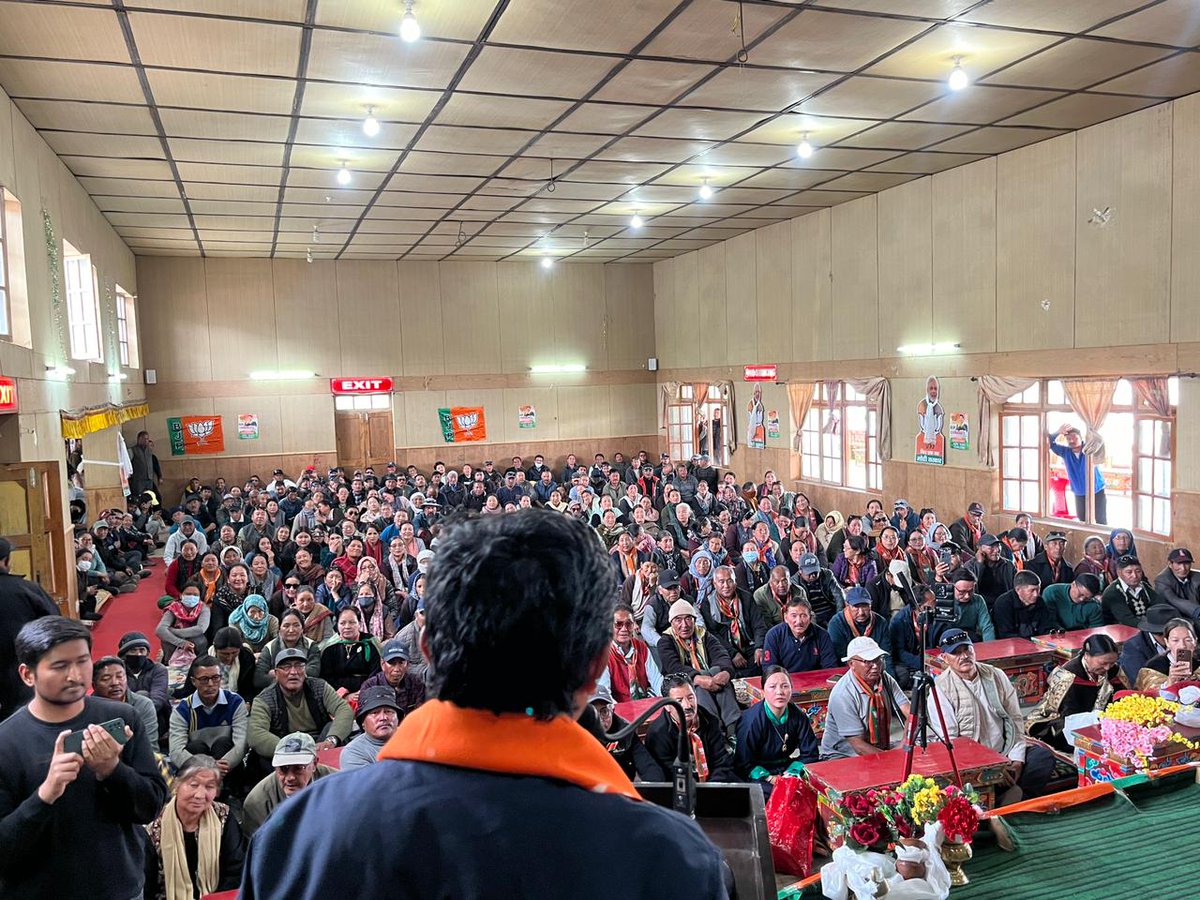 Attending a gathering in Leh along with Hon'ble Minister Shri @KirenRijiju ji, exposed Congress' divisive tactics. Their ploy to field a proxy candidate won't work. Ladakh stands united behind BJP's Shri @tashi_gyalson for continued development under PM Shri @narendramodi ji.