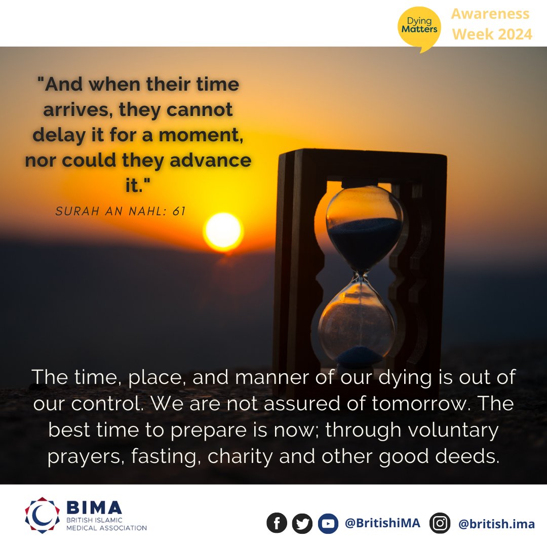 For Muslims the end of life holds a final opportunity to draw close to God. Talking about dying allows us to better prepare for that journey. To mark #DMAW by @hospiceuk, BIMA has released a poster set - please share & see @DyingMatters and @AGoodDeath for more resources.