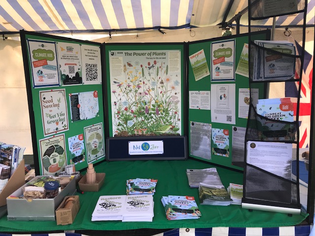 We're all set up at #StratfordPursuitsFestival in the recreation ground. Pop along to find out about local #ClimateAction and make some newspaper plant pots.