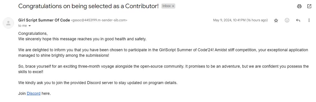 Vishesh2Dwivedi's tweet photo. Excited to announce my acceptance to GirlScript Summer of Code (GSSOC) 2024! π Ready to dive into open-source development, collaborate globally, and embark on this tech journey. π· #GirlScript #GSSOC2024 #OpenSource #CodingCommunity #TechJourney #Excited #GirlScriptSummerOfCode https://t.co/fTOPjxyrHw