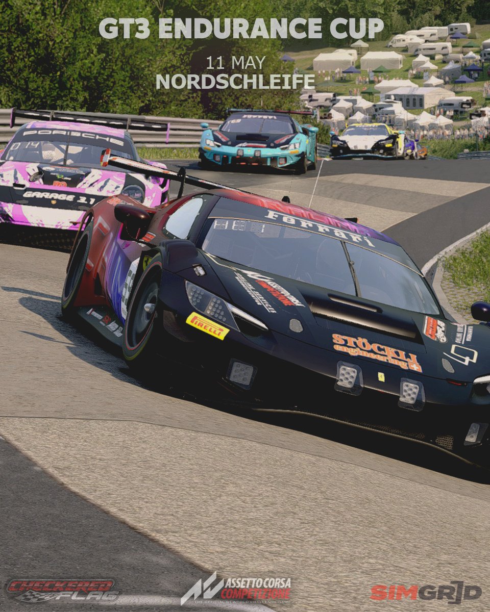 CheckeredFlagDE's tweet photo. 🔴 We're live with our last race before the 24h in June
🕛 Quali after briefing ~12.10
🕐 Start 13.00
🏁 8h race
🏎 The grid: https://t.co/JzJ5TsjXm3
🎬 Our caster @JBlumentrath https://t.co/nXnH5R0tx7
See you on track!
#simracing  #assettocorsacompetizione https://t.co/XNP4Md6nuS