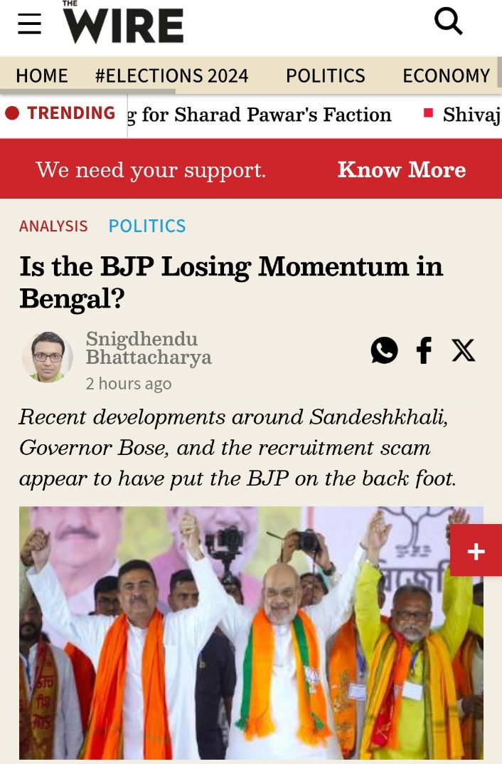 In my latest for @thewire_in, I discuss if the recent political developments has pushed the BJP on to the back foot in Bengal #Bengal #Sandeshkhali m.thewire.in/article/politi…
