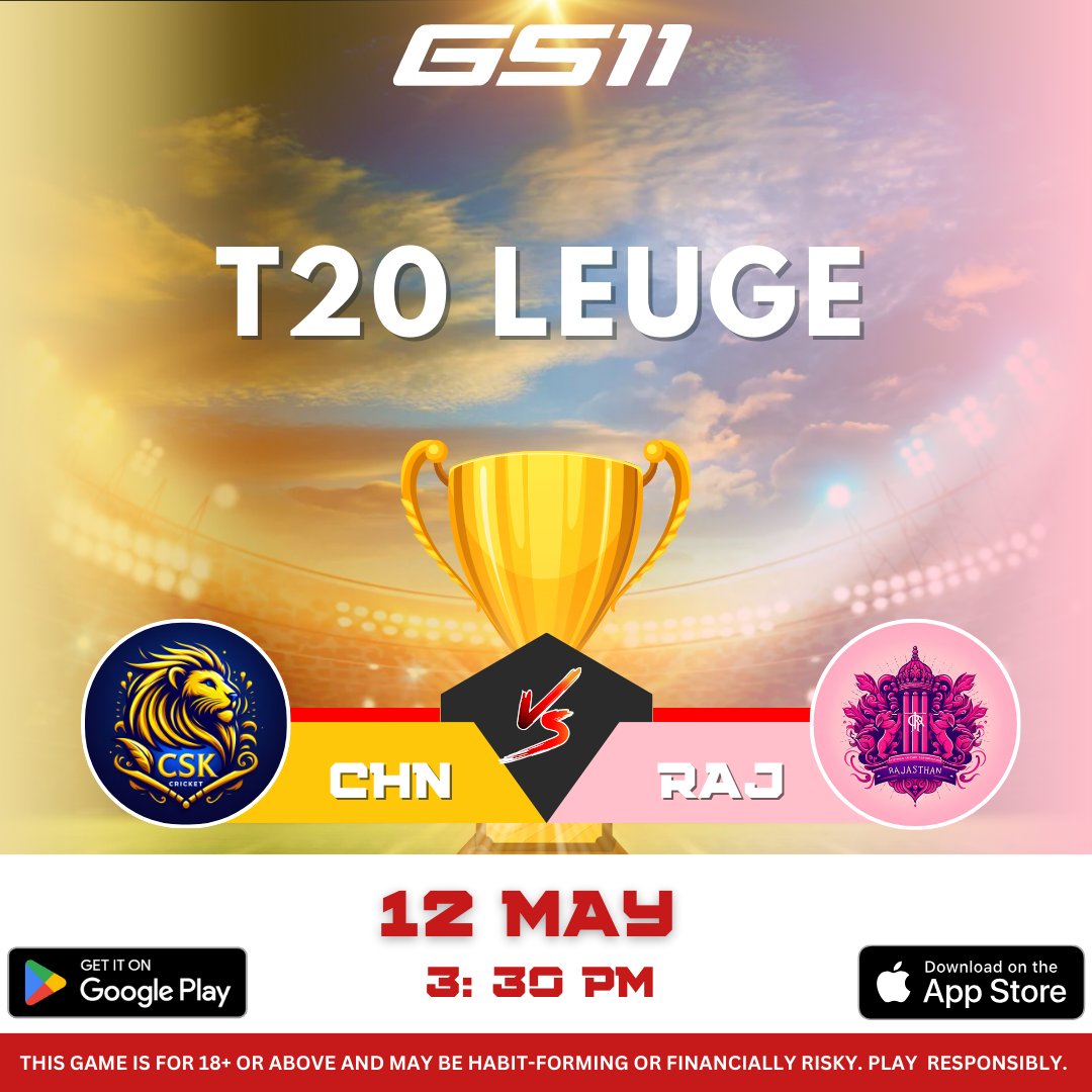 🏏 Epic Showdown Alert! 🚨 The battle lines are drawn, and the stage is set for an electrifying T20 clash between Chennai and Rajasthan! 🔥

#CHNvsRAj #T20Thriller #CricketFever #GS11 #T20