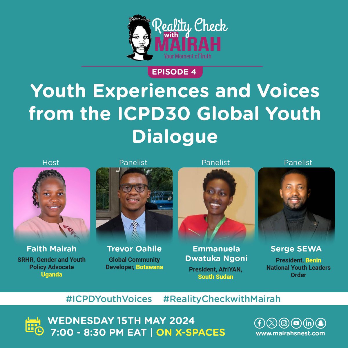 Did you miss the #ICPD30 Global Youth Dialogue in Cotonou, Benin?

Are you curious about what happened there? Wonder no more, on our next #RealityCheckwithMairah episode you will get to listen from young leaders who attended in person share their experiences and how they are…