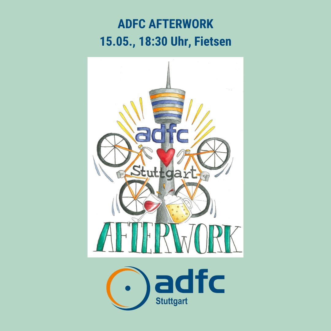 adfc_stuttgart's tweet photo. 🙋♀️🙋🙋♂️Komm zum ADFC AFTERWORK 🍻🥤🥗
👉🏼 15.5., ab 18.30 Uhr
👉🏼 Radcafé #Fietsen, S-West
👉🏼 Wir freuen uns auf dich!
#ADFCStuttgart #ADFCBW #ADFC #MehrPlatzFürsRad #Verkehrswende #Fairkehrswende #Mobilitätswende #afterwork #stuttgartmeinestadt #stuttgart #afterwork https://t.co/7WxUI6tJBR