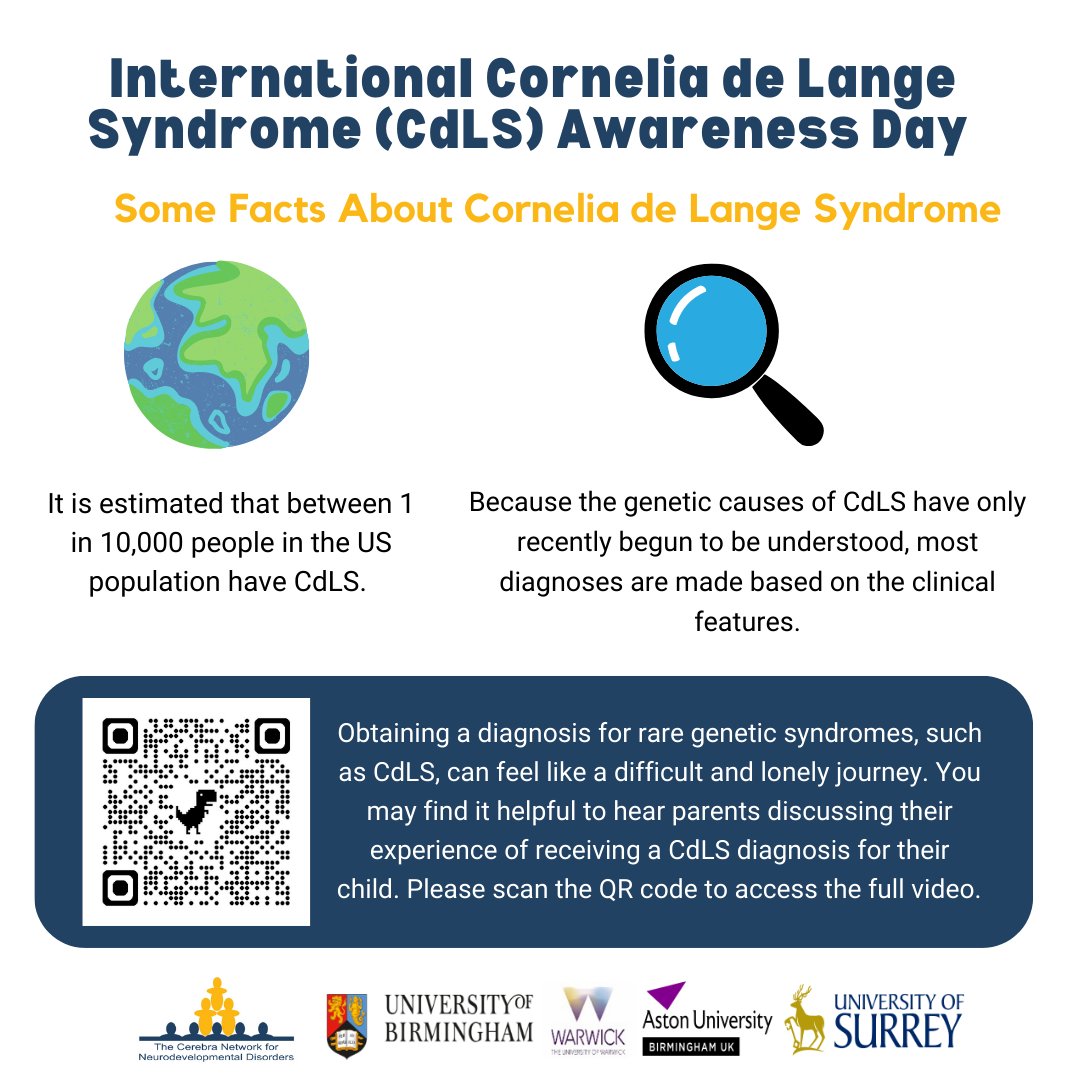Today is International Cornelia de Lange Syndrome (CdLS) Awareness Day 💜

Please follow this link to learn more about our research and key facts: findresources.co.uk/.../cornelia-d…