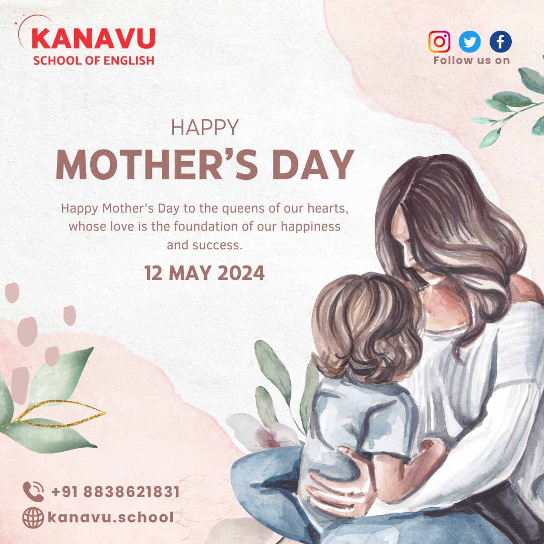 “God could not be everywhere, and therefore he made mothers.”  
🥰Happy Mother's Day to all the amazing moms 👩🥰

#thekanavuschoolofenglish #english #tamil #learningenglishonline #translationservices24 #funlearning #spokenenglishcourseonline #Sivagiri #schoolatsivagiri