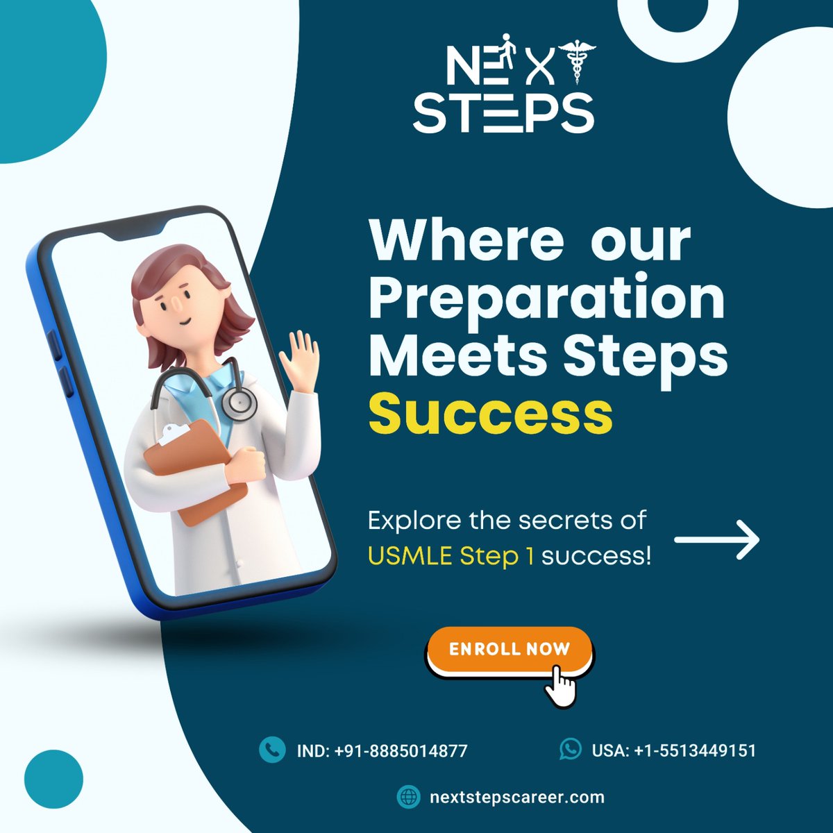 Unlock the secrets of USMLE Step 1 success and pave your path to medical greatness! 🚀
Enroll Now : nextstepscareer.com/usmle-preparat…

#nextstepsusmle #Step1 #step2ck #usmle #usmlepreparation #usmlePrep #nextsteps #nextstepsusmle #NextStepSuccess