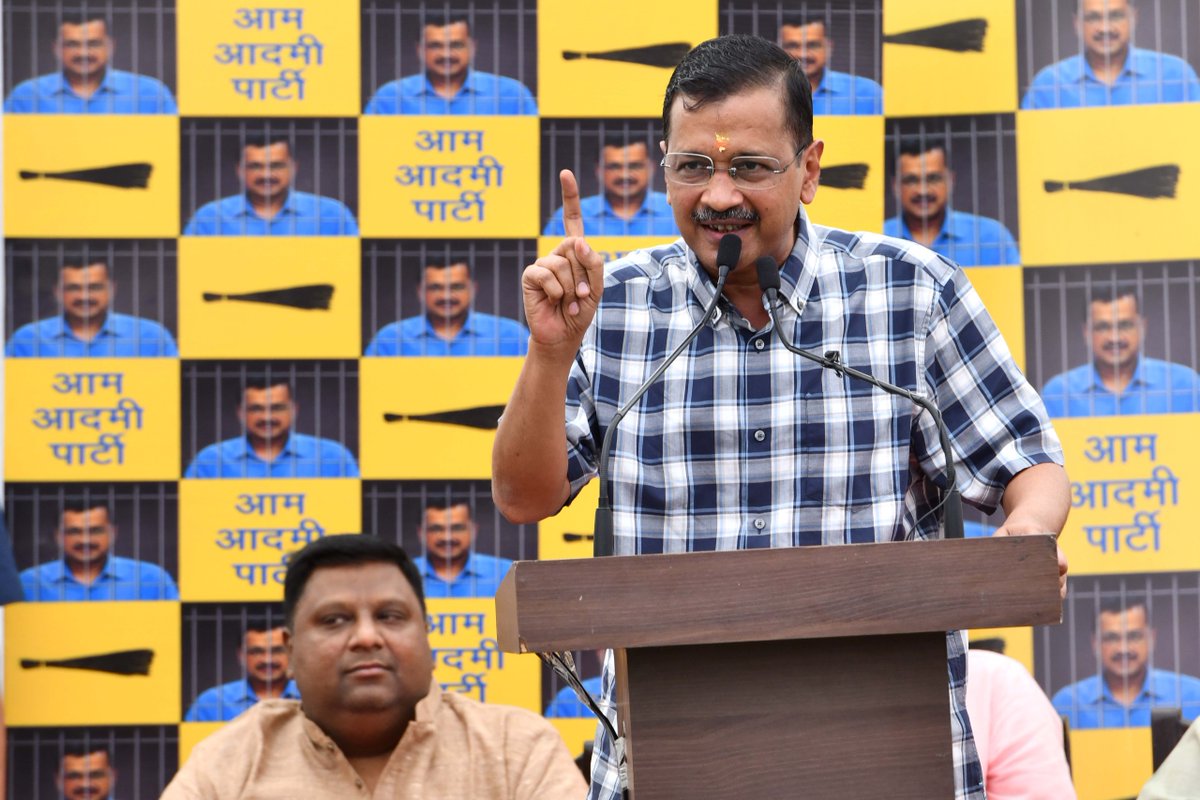 Delhi Chief Minister Arvind Kejriwal during a press conference, a day after the Supreme Court granted him interim bail in a money laundering case, at AAP office in New Delhi on Saturday. UNI PHOTO PREM SINGH @ArvindKejriwal @AamAadmiParty