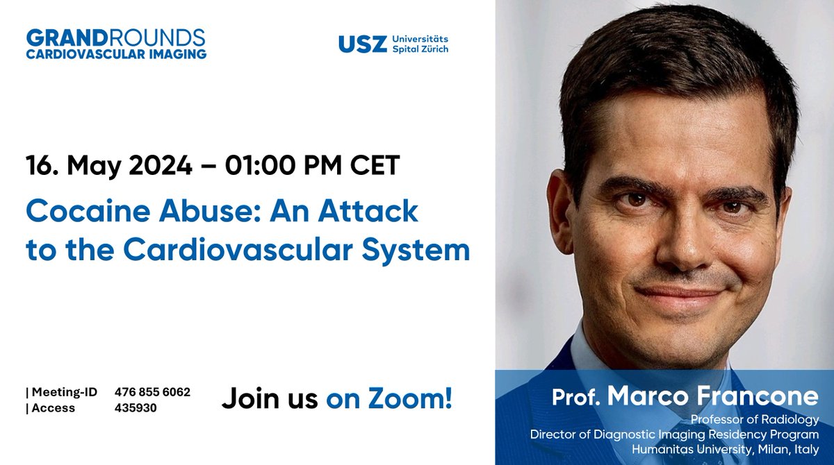 Cardiology USZ (@cardiozurich) on Twitter photo On 16 May ๐ฅ join our next intriguing Grand Round in #CVImaging by Prof. Marco Francone <a href="/marco_francone/">Marco Francone</a> (๐ฎ๐น <a href="/HUNIMED/">Humanitas University</a>) on how #cocaine represents an attack to cardiovascular system๐ซ with our hosts Profs. Manka <a href="/rmanka_/">Robert Manka</a> & AlKadhi <a href="/Alkadhi_rad/">Alkadhi</a> ๐ฏ
๐<a href="/HumanitasMilano/">Humanitas Milano</a> On 16 May ๐ฅ join our next intriguing Grand Round in #CVImaging by Prof. Marco Francone <a href="/marco_francone/">Marco Francone</a> (๐ฎ๐น <a href="/HUNIMED/">Humanitas University</a>) on how #cocaine represents an attack to cardiovascular system๐ซ with our hosts Profs. Manka <a href="/rmanka_/">Robert Manka</a> & AlKadhi <a href="/Alkadhi_rad/">Alkadhi</a> ๐ฏ
๐<a href="/HumanitasMilano/">Humanitas Milano</a>