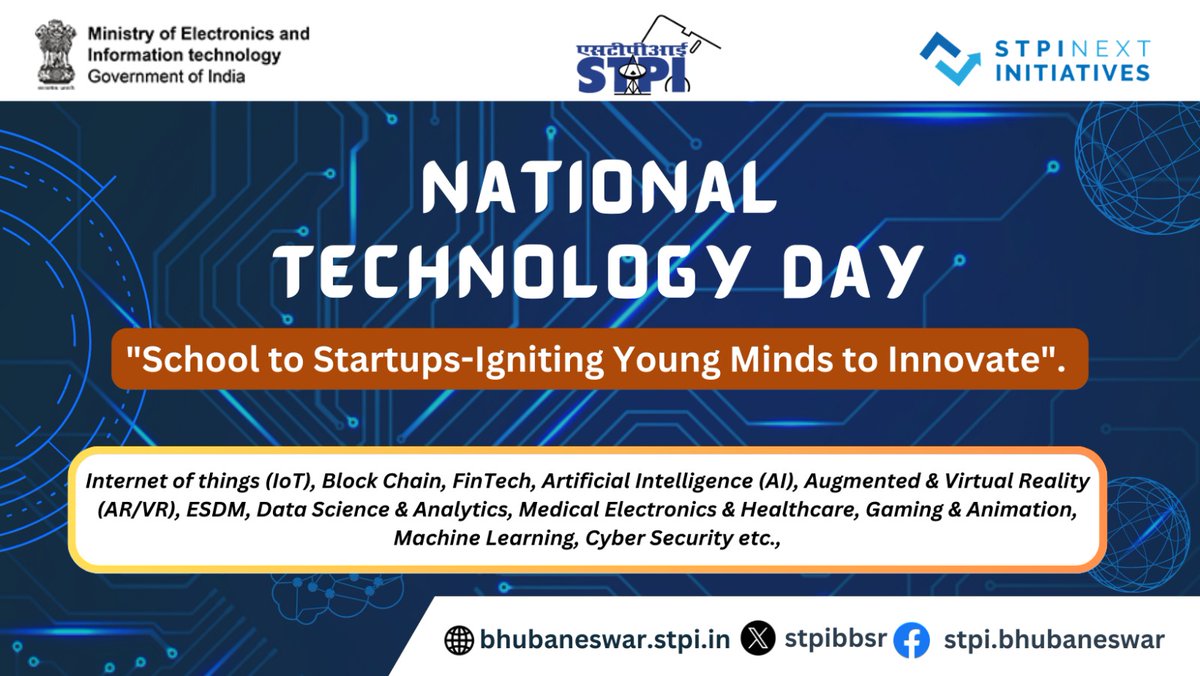 #STPICoEs across India, are nurturing entrepreneurship in #EmergingTech through @StpiIndia which leads the journey towards innovation & niche technological horizon! Let's commemorate the innovation drive fueling our Nation's #Tech advancement. Happy #NationalTechnologyDay2024!