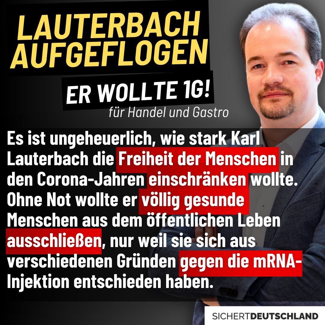 Lauterbach aufgeflogen 
 
Weiter entschwärzte Passagen der Corona-Protokolle entlarven Gesundheitsminister Karl Lauterbach als einen Wegbereiter für extrem harte Corona-Maßnahmen, die keine wissenschaftliche Evidenz aufwiesen und rein politisch motiviert waren. 

So schlug er im…