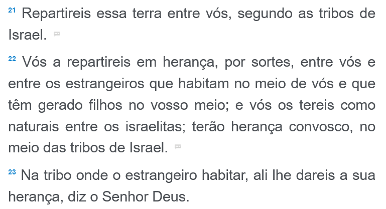 Ezequiel 47:21-23 - Almeida Século 21(A21) 
bibliatodo.com/pt/a-biblia/al… 

#Bíblia #BíbliaA21 #A21 #Ezequiel #Ezequiel47 #Ez47 #Deus #profetaEzequiel #visão #templo #santuário #águas #purificação #cura #Israel #rpSp #fronteiras #LEIA_A_BÍBLIA #ESTUDE_A_BÍBLIA #CONHEÇA_A_BÍBLIA