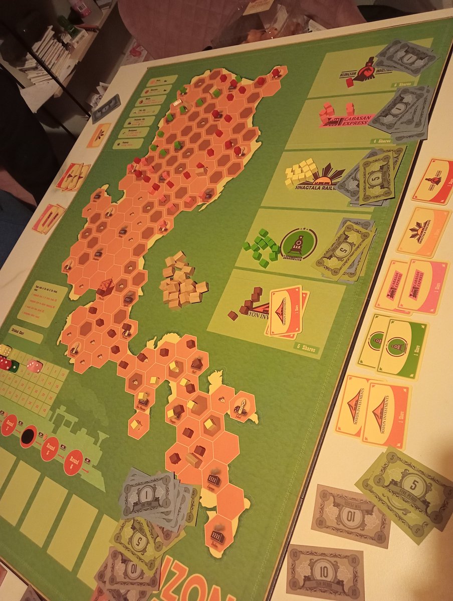 Games last night! Ended with a test of a new 2-player variant for Luzon Rails (on the older edition!)