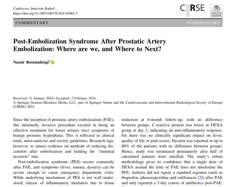 #commentary ✍️ Post-Embolization Syndrome After #ProstaticArteryEmbolization: Where are we, and Where to Next? link.springer.com/article/10.100…