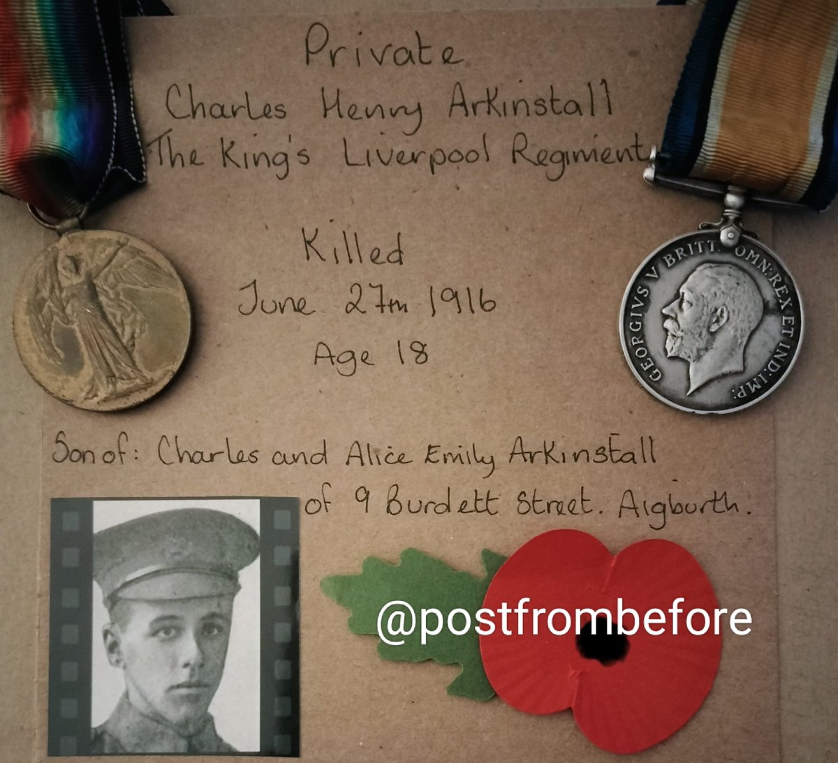 Our first delivery today is to Burdett Street Aigburth remembering Charles Henry Arkinstall of the King's Liverpool Regiment who died on 27 June 1916 #LestWeForget, #housethroughtime, #Aigburth, #oldliverpool
