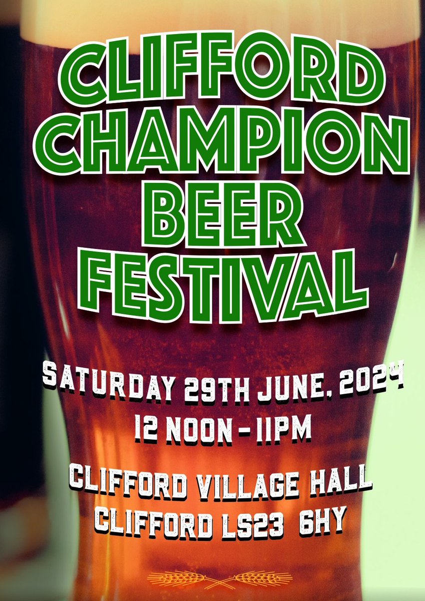 Just 7 weeks to Clifford Champion Beer Festival!
Hope the weather is just like this &amp; we can all enjoy the sunshine in the lovely outdoor area behind Clifford Village Hall.
Say safe in the sun, folks, put on that suncream &amp; hat!
Hope to see you on Saturday 29th June
Cheers! 🍻