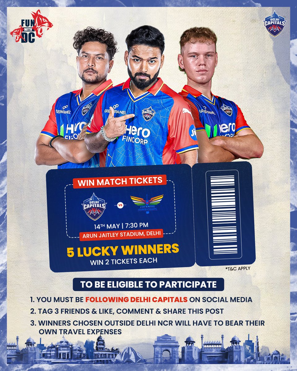 Dilli, here's your chance to Roar Macha with us at Qila Kotla 😍 Participate and stand a chance to win ✌ free match tickets for #DCvLSG 🔥