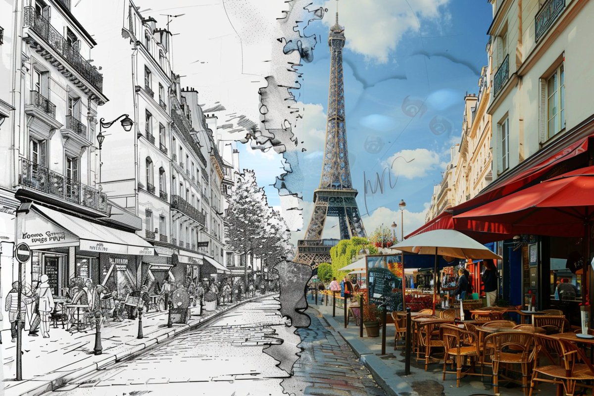 CharaspowerAI's tweet photo. 🚨#PromptShare🚨 #midjourney #AIart 
Let's go with a 'Vertical split screen' #prompt to showcase places or objects, one side in photography and the other in drawing mode. 

Vertical split screen, Divided image of [subject]. The right side of the image is a real photo that goes to the left as a simple hand drawing, realistic, detailed, dynamic atmosphere

Like, try it out, and share your best results!