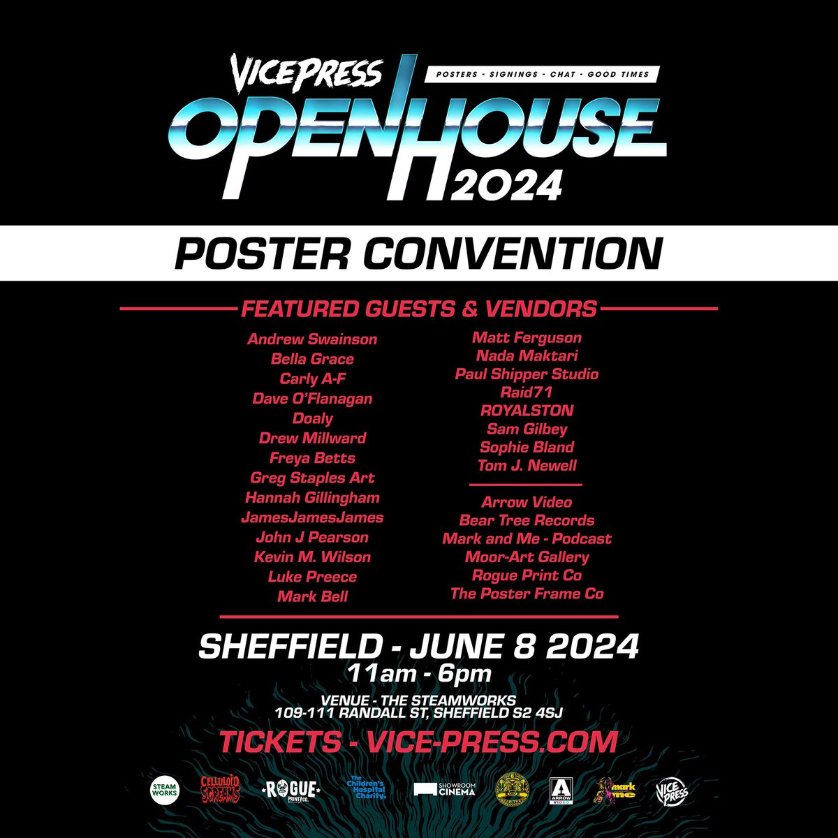VicePressNews's tweet photo. It’s four weeks today until Open House 2024, our own con dedicated to posters, art & physical media at @The_Steamworks, Sheffield.
Advance ticket holders will get a goodie bag on the door that includes exclusive mini prints by attendee artists. More info https://t.co/M2g5urSsy4 https://t.co/UqXWQF2LTI