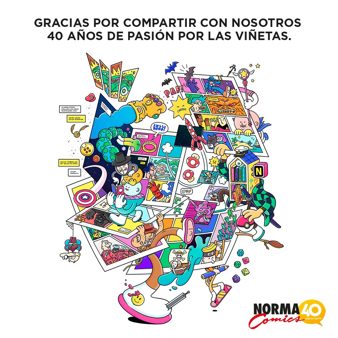 ¡Muchísimas felicidades a @NormaComics por esos 40 añazos que cumplen hoy!

Sin duda, una de las tiendas referencia en el panorama español del maravilloso mundo del tebeo, cómic, manga... ¡Gracias por vuestro excelente trabajo!

Ilustración realizada por @Brosmind

#NormaComics