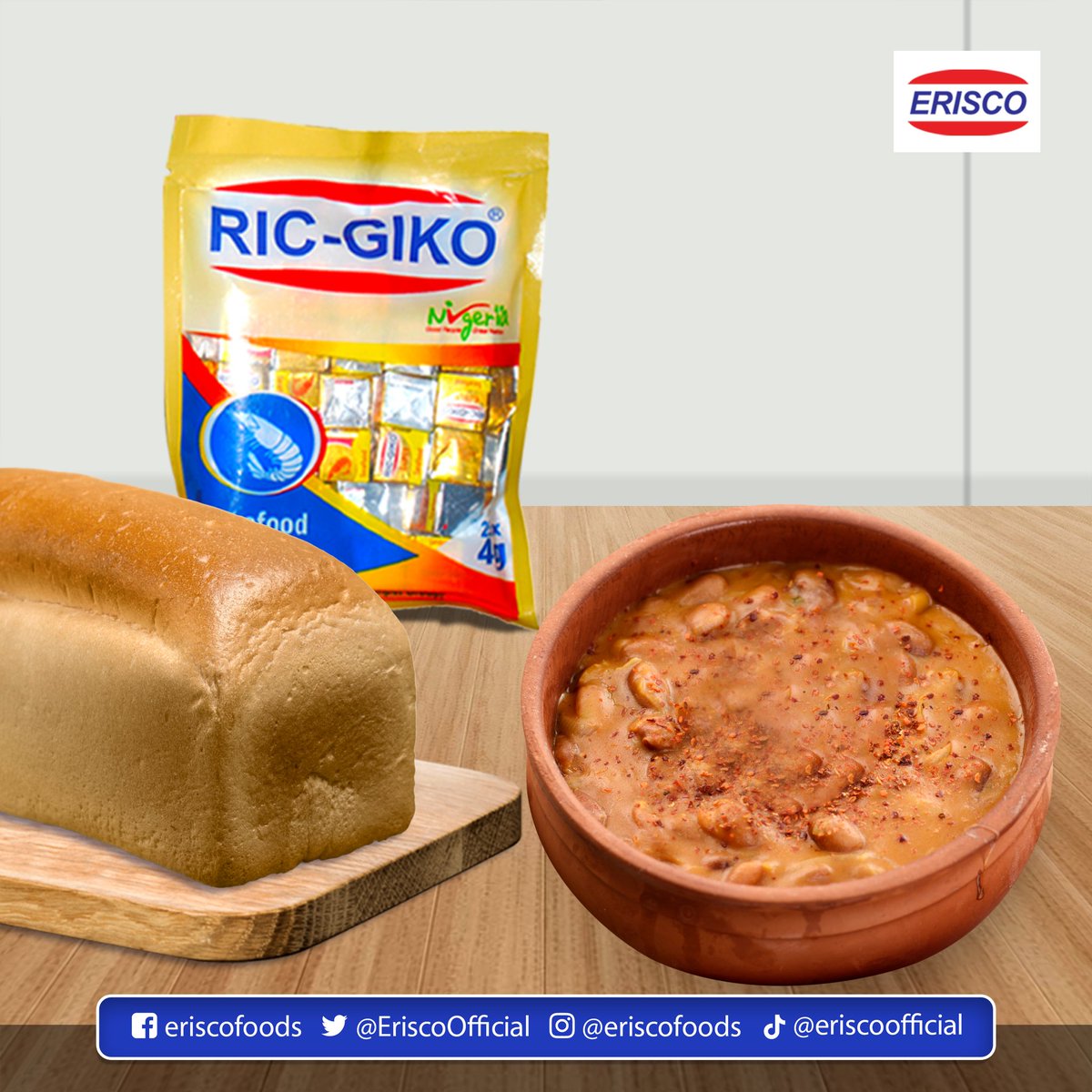 Join us for a classic breakfast of bread and beans made with RIC-GIKO Seafood Seasoning - Your number 1 Taste Maker.

#EriscoFoods #ricgiko #localcuisine