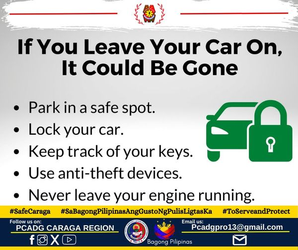 CRIME PREVENTION TIPS
 #DitoSaAtingBagongPilipinasAngGustoNgPulisLigtasKa 
#safecaraga_sabagongpilipinas 
#PCADGCARAGA 
#BagongPilipinas 
#ToServeandProtect