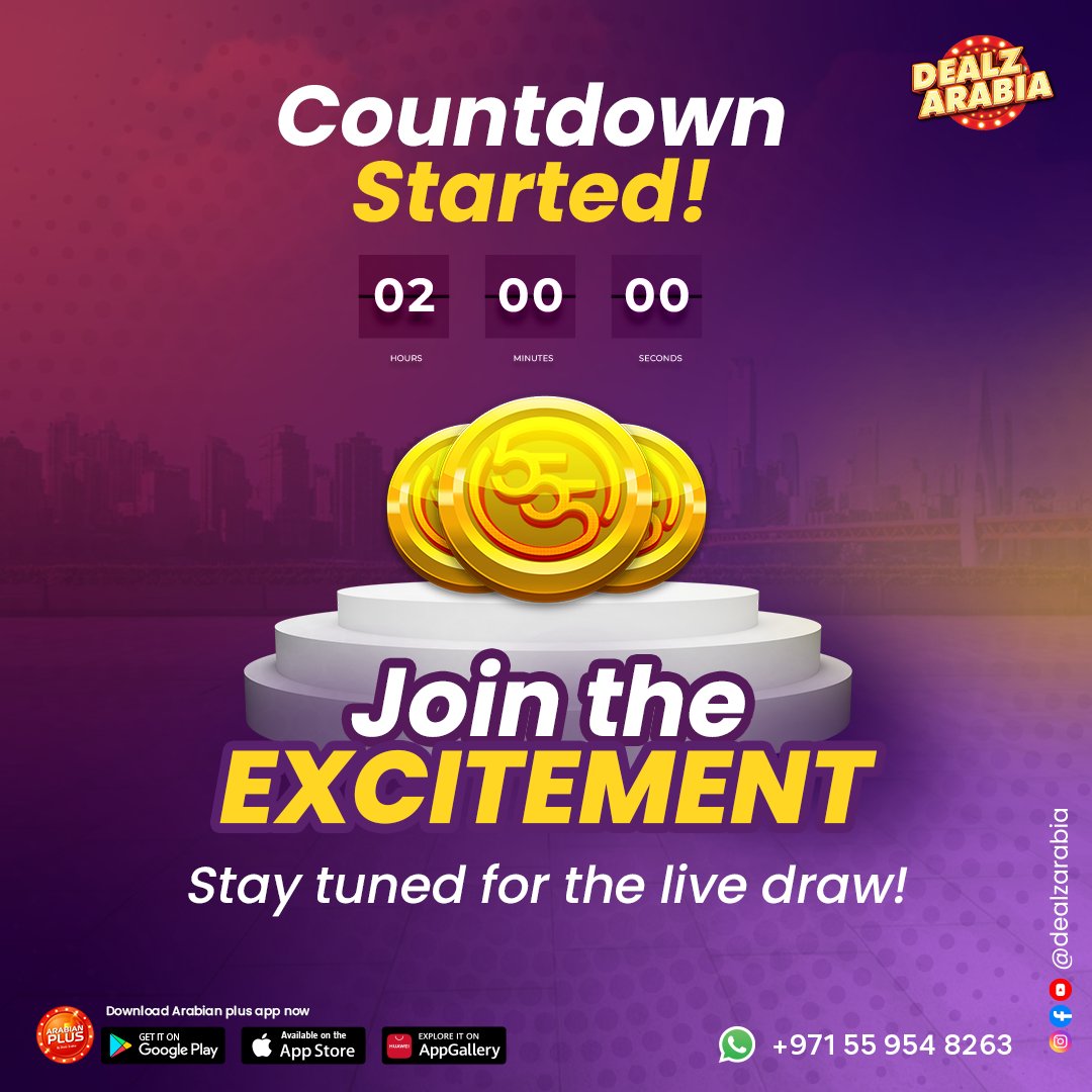 Time is running out, so hurry!
Grab your opportunity to win 5 grams of gold coin.

SHOP NOW: dealzarabia.me
INSTALL OUR APP NOW: ARABIAN PLUS

#DealzArabia #Arabian_Points #livedraw #bigannouncement #goldcoins #win #Shopandwin #amazingprizes #opportunity