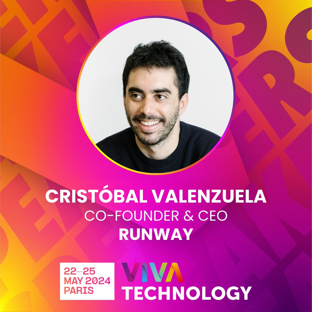 We're excited to announce that @c_valenzuelab, CEO @runwayml, will be at #VivaTech! As the co-creator of game-changing AI tools like Stable Diffusion & Gen-1, used in academy-nominated movies & hit TV shows, join us for insights into the exciting possibilities AI brings 🚀