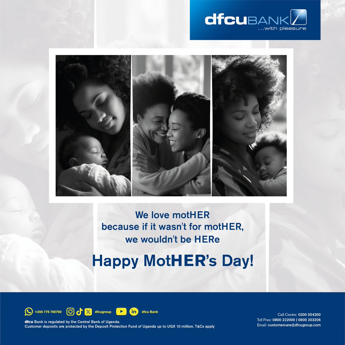 Today, we give a well-deserved standing ovation to our mothers who hold up our skies in countless ways. We celebrate you, thank you and commit to showing up for you as you do for us. Happy Mother’s Day from dfcu Bank! #MothersDay2024