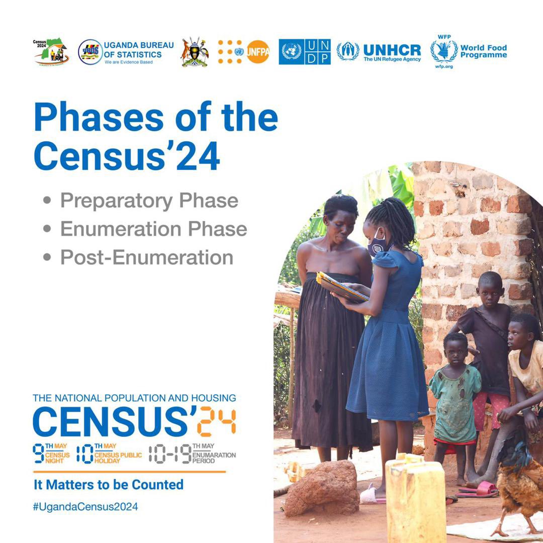 #Uganda is currently in the enumeration phase of #UgandaCensus2024, diligently surveying and counting the population until May 19, 2024. Your participation is vital for accurate data collection. Don't forget, it matters to be counted! #UgandaCensus2024