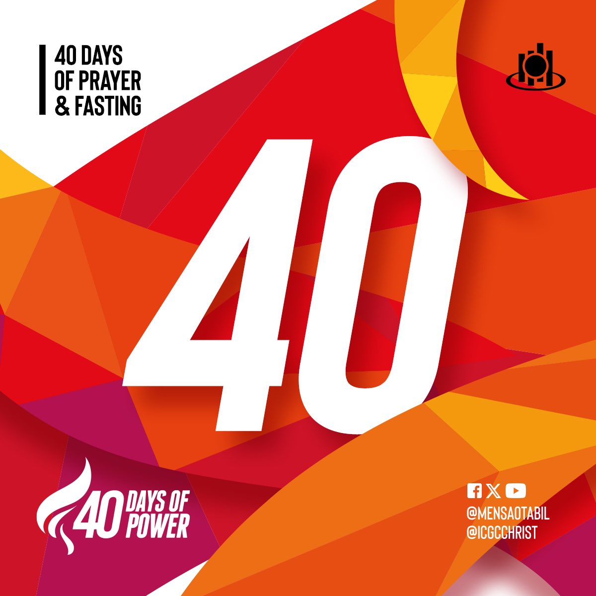 Only 40 days until we experience God’s presence and power!

#40DaysOfPower #icgc #icgcworldwide #WeAreICGC #fasting #prayer #fastingandprayer #OurGodYear2024