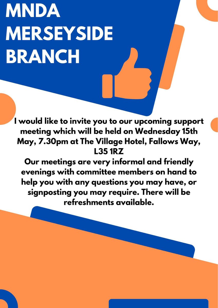 Information about our next meeting. Please come along and join us! 🧡💙