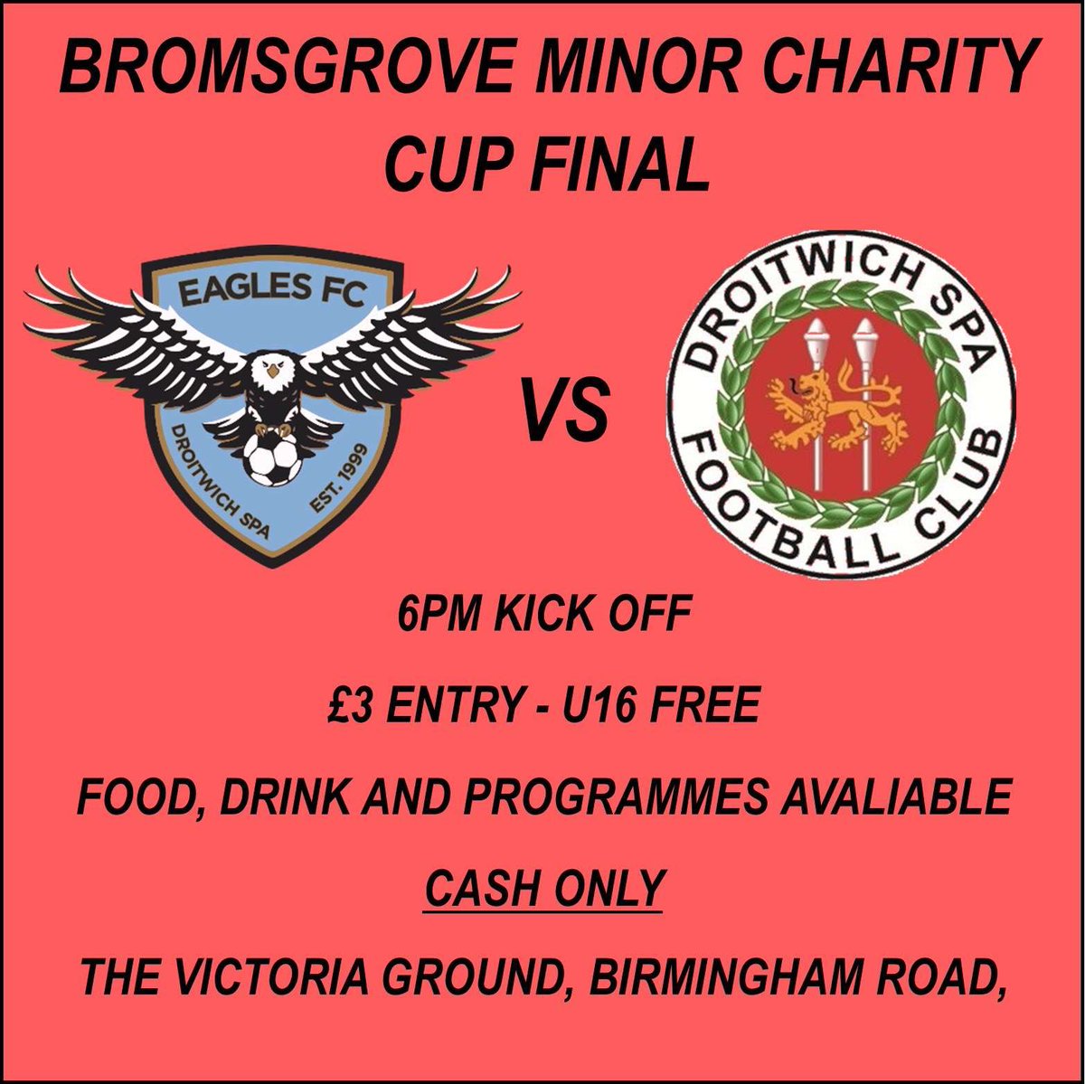 TOMMOROWS CUP FINAL

📍 Bromsgrove football club

🕰️ 6.00pm Kick off

Droitwich spa eagle v Droitwich spa sounders 

Come along for your Sunday night football fix! 

#UTS *S for sounders