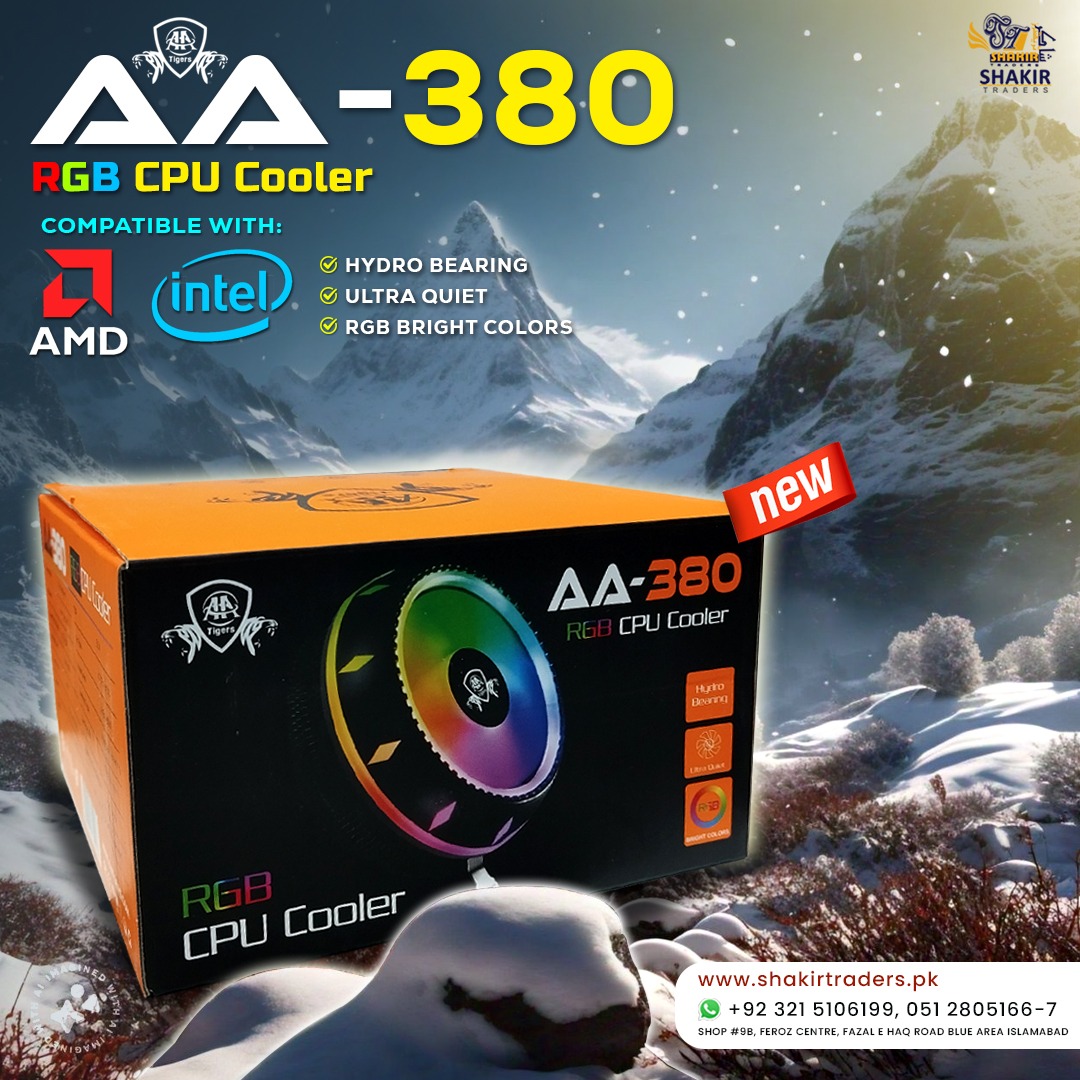 'AAtiger'
♻️RGB CPU Cooler
Model: AA-380
✔Compatible with AMD & Intel Sockets
🔸Intel: LGA 1700/1156/1155/1151/1150/775
🔸AMD: AM2/AM3/AM3/AM3+/AM4/AM5
Price: 2999/- Only

#cpucooler #rgbcpucooler #amdcpucooler #intelcpucooler #rgbcooler