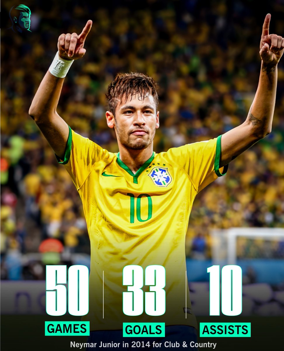 📊 Neymar jr in 2014 For Club & Country 🇪🇸🇧🇷 👕 50 Games (41 Started) ⚽️ 33 Goals 🅰️ 10 Assists 🎯 43 G/A in 50 Games 🏅 Ballon D'or 7th 🏅 World Cup Bronze Boot 🥉 🥈 Copa Del Rey Runner up