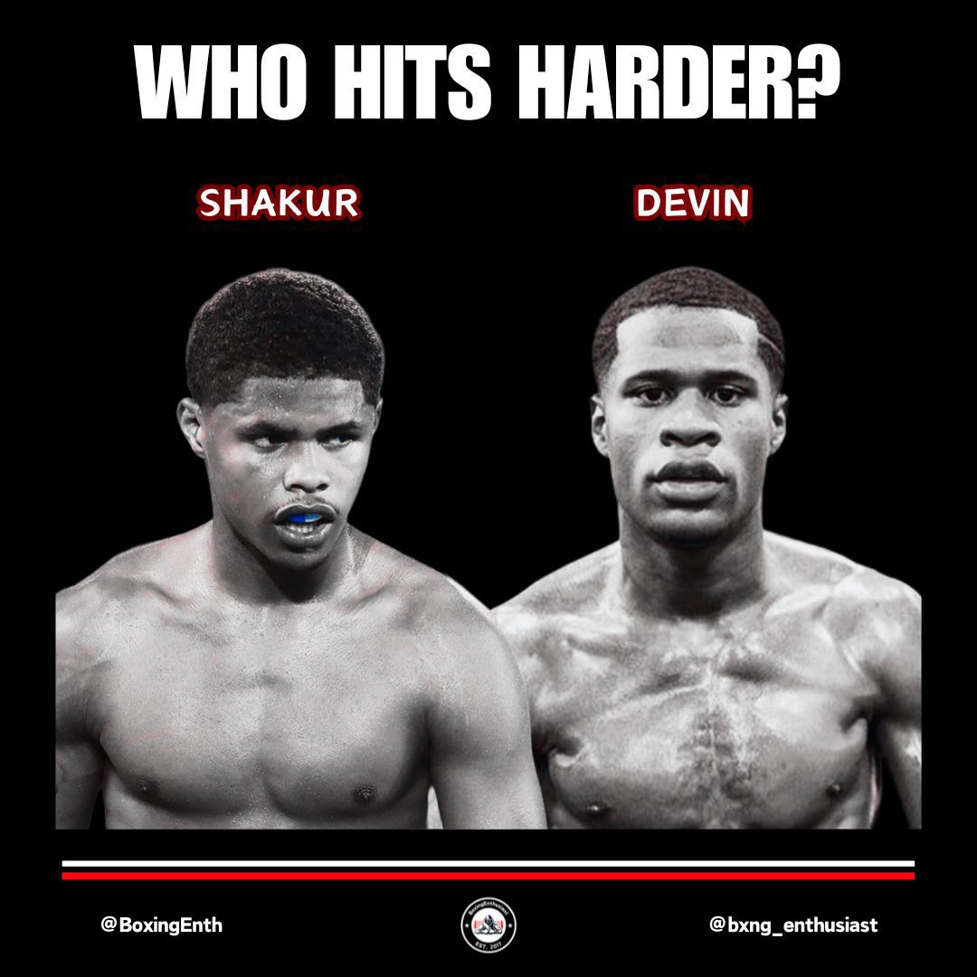 WHO HITS HARDER❓

Which fighter is more likely to win via knockout..

𝗦𝗵𝗮𝗸𝘂𝗿 𝗦𝘁𝗲𝘃𝗲𝗻𝘀𝗼𝗻 𝟮𝟭-𝟬 (𝟭𝟬 𝗞𝗢’𝘀)
𝗗𝗲𝘃𝗶𝗻 𝗛𝗮𝗻𝗲𝘆 𝟯𝟭-𝟭 (𝟭𝟱 𝗞𝗢’𝘀)

#ShakurStevenson | #DevinHaney | #Boxing