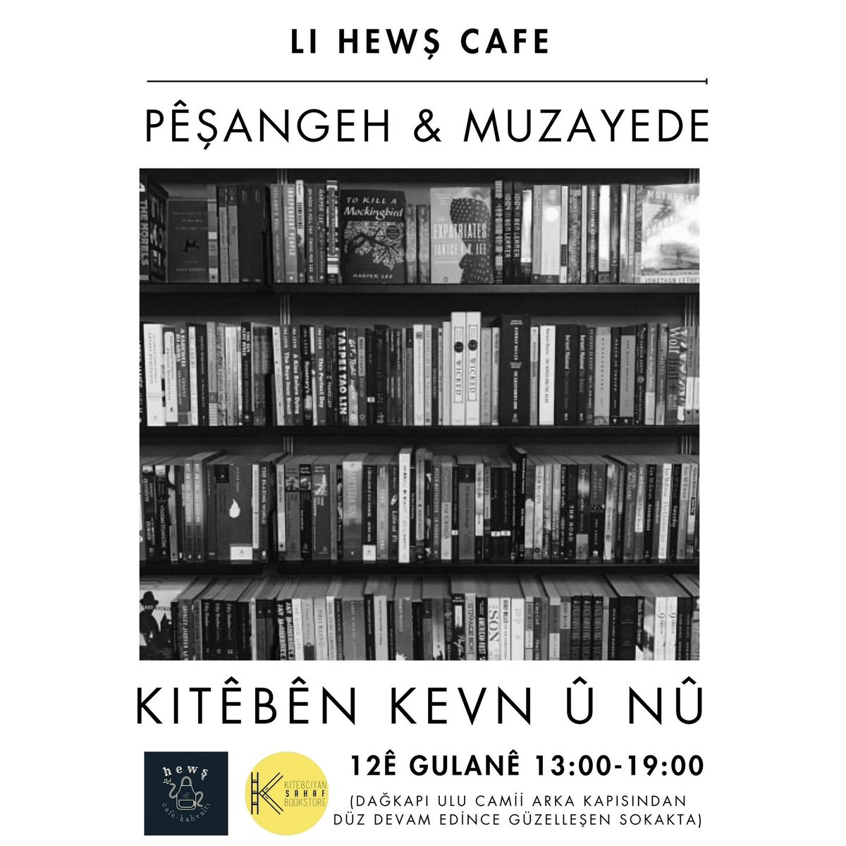 12ê Gulanê (sibe) di navbera 13:00-19:00'an de li Hewş Cafe hem pêşangeh hem muzayedaya pirtûkan heye. Bi dehan pirtûkên baş û erzan wê li pêşberî we bin. Kerem bikin werin ☀️ @kitebciyansahaf #kitêbçiyansahaf #sahaf #muzayede #mezat