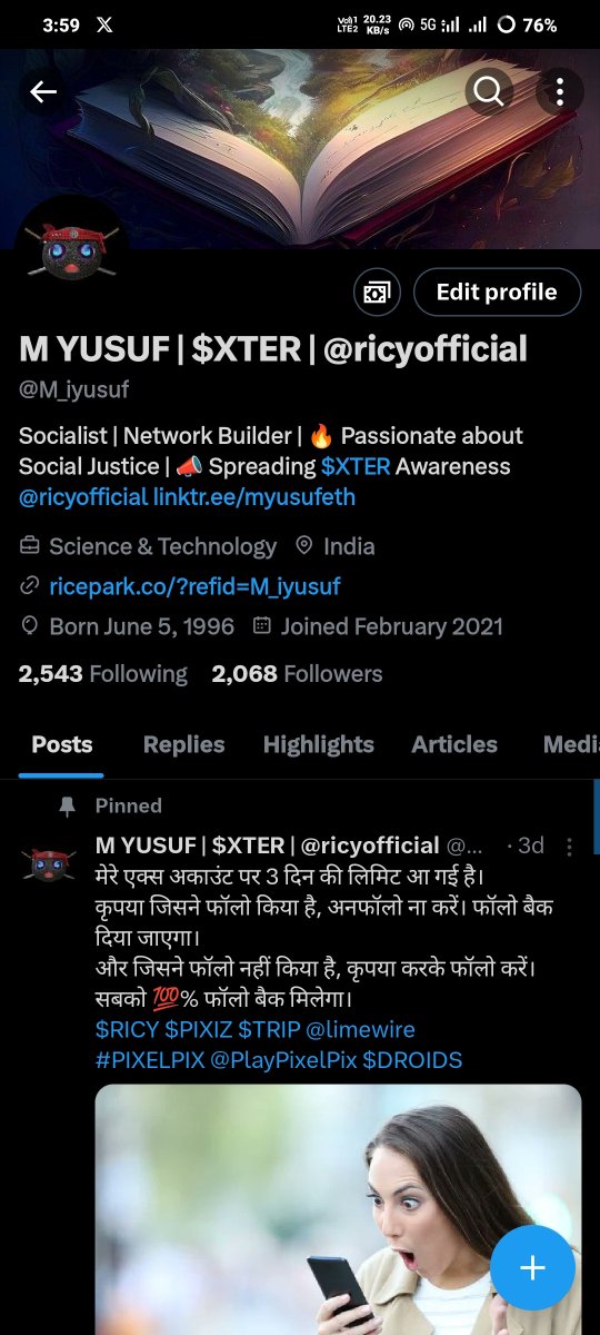मो. यूसुफ | m. yusuf (✸,✸) ⛺ (@m_iyusuf) on Twitter photo 2500 मैं से 428 कम हैं
जल्दी से 2500 Follower पूरा करवा दो फिर सब का प्रमोशन करूंगा
आप सभी पोस्ट को Repost करके अधिक से अधिक लोगों तक पहुंचाएं जिन का फॉलो आएगा उनको फॉलो बैक मिलेगा 💯
<a href="/M_iyusuf/">Eirlys☄️|| Morph || π² || full access monad ||</a>
#aurora #ArvindKejriwal #eurovisiongr #Eurovision2024 #blockout2024 #FreePalestine 2500 मैं से 428 कम हैं
जल्दी से 2500 Follower पूरा करवा दो फिर सब का प्रमोशन करूंगा
आप सभी पोस्ट को Repost करके अधिक से अधिक लोगों तक पहुंचाएं जिन का फॉलो आएगा उनको फॉलो बैक मिलेगा 💯
<a href="/M_iyusuf/">Eirlys☄️|| Morph || π² || full access monad ||</a>
#aurora #ArvindKejriwal #eurovisiongr #Eurovision2024 #blockout2024 #FreePalestine