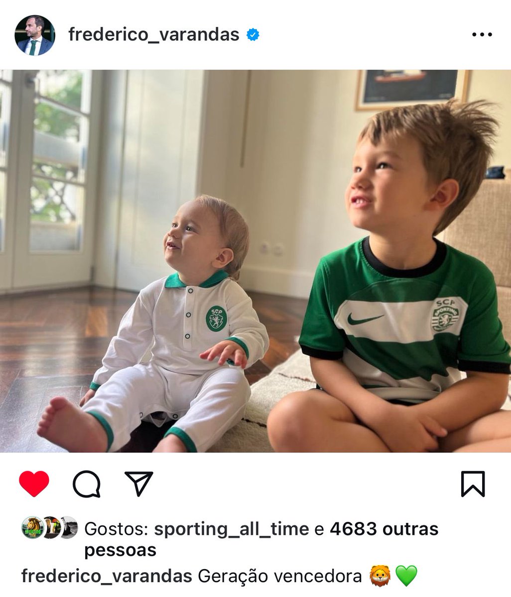 📲 Frederico Varandas publicou uma foto dos seus 2 filhos: “Geração vencedora 🦁💚”