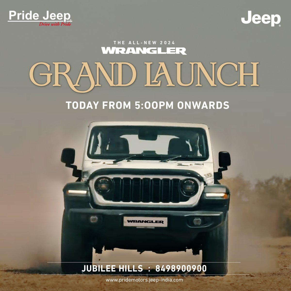 The all-new 2024 Wrangler, with its innovative mechanisms, is here to lead the journey of innovation and sophistication.  

#Pridejeep #PrideJeepHyderabad #jeepcars #jeeplife #jeepindia #suv #suvcars #jeepsuv #offroader #offroadvehicle #offroadcar #jeepoffroad #jeepwrangler